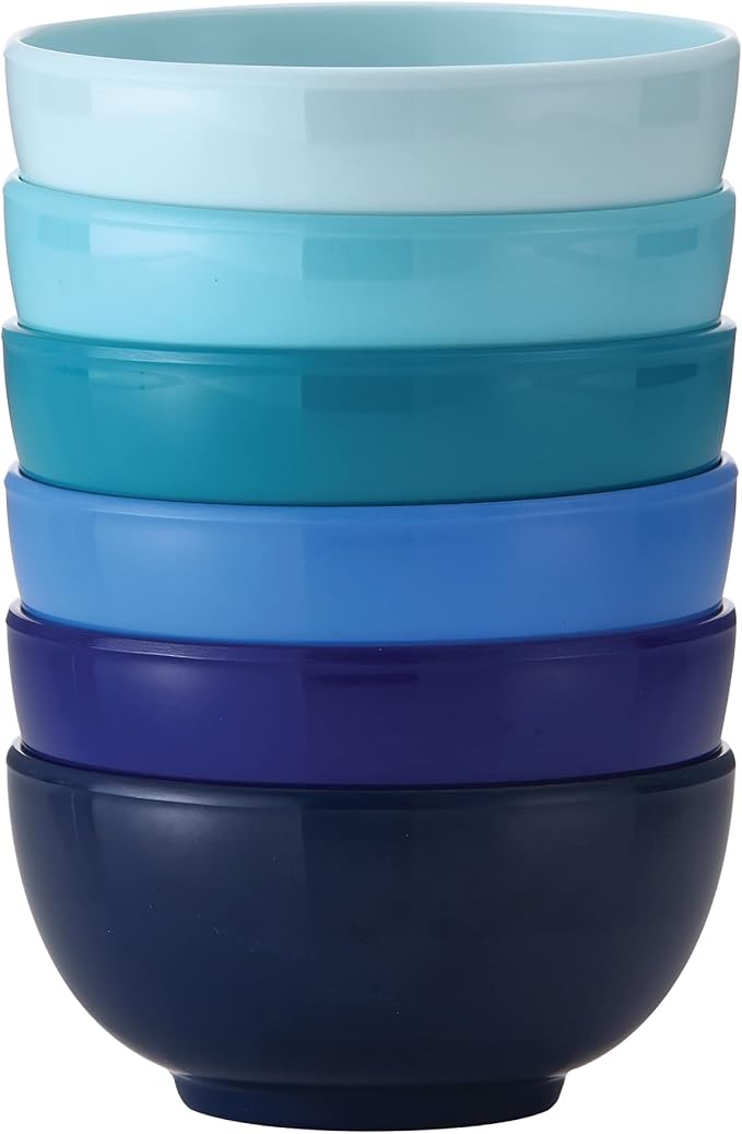 French Bull Melamine Mini Bowls, 6-Piece Set, Small Serving Bowl – Snack, Condiment, Dip, Dessert, Ice Cream – Shatter Proof, Food-Safe, BPA Free, Dishwasher Safe, 4” 10 oz - Shades of Blue