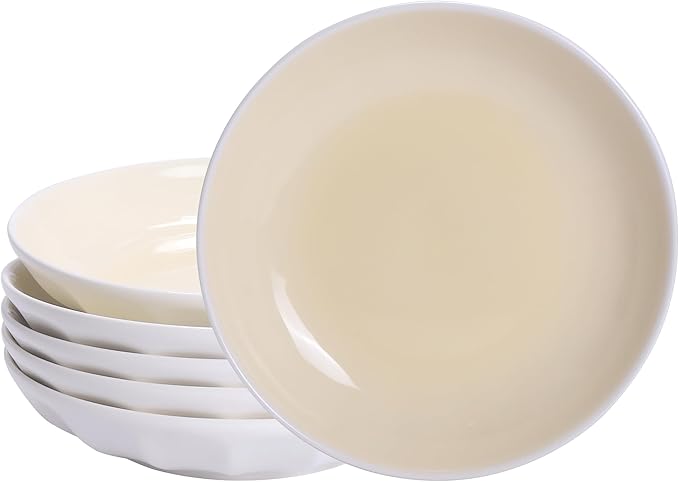 Set of 6 Dinner Plates 8 Inch, Yellow Porcelain Plates, Microwave Oven Dishwasher Safe Scratch Resistant (Yellow, 8 inch)