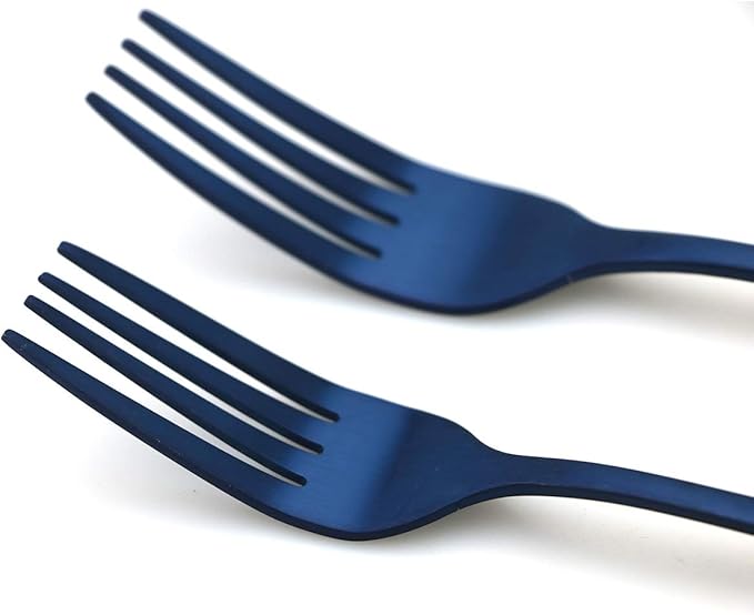 JASHII Modern Royal 5 Pcs Matte Blue 18/10 Stainless Steel Utensils Cutlery Dinnerware Set w/Straw, Knife Fork and Spoon Flatware Set for Wedding Festival Christmas Party Service for 1