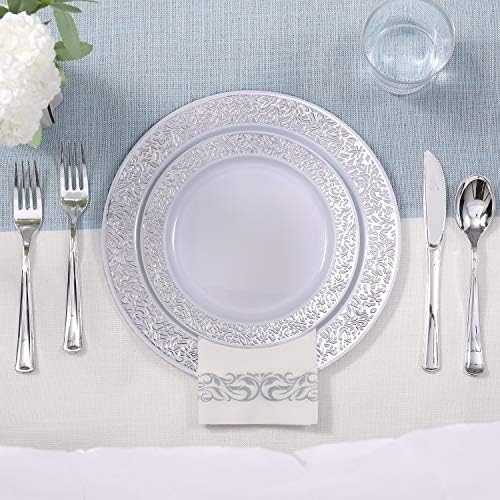 FOCUSLINE 175 Pieces Silver Disposable Dinnerware Set for 25 Guests - Image 5