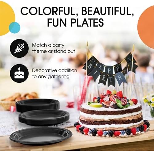 Exquisite Party Solids Sturdy Black Plastic Plates 10" Party Plates 50 Pcs - Image 5