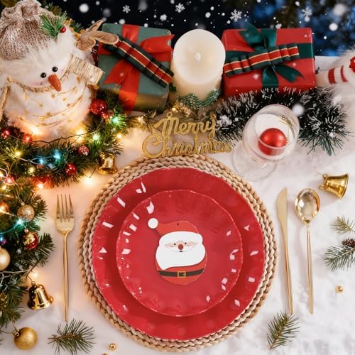 LIYH Red Christmas Plastic Plates Reusable Unbreakable, Dishwasher 25Guests - Image 2