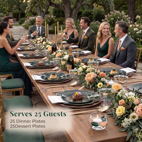 WDF 50PCS Green Plastic Plates Fancy Green Disposable Plates for Party - Image 5