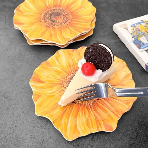 UP Sunflower Melamine Dessert Plates, Floral-Shaped Small Serving Plates, for Appetizer, Snacks, and Side Dishes, Yellow, 7.5 x 7 Inch, Set of 4 - Image 5