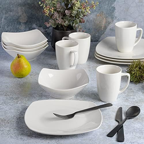 Gibson Home Amelia Court Porcelain Chip and Scratch Resistant Dinnerware set, Service for 4 (12pcs), White (Soft Square) - Image 5