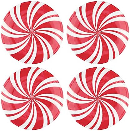 UP Swirl Peppermint Candy Melamine Round Dessert Plates, Small Serving Plates, Christmas Decorations, for Appetizer, Snacks, and Side Dishes, Red and White, 6 Inch, Set of 4 by UPware