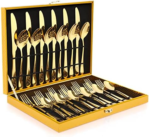 Gold Silverware Set, OGORI 30-Piece Gold Forged Stainless Steel Flatware Set, Service of 6 by OGORI