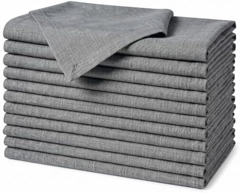 EHouseHome Waterproof Faux Linen Dinner Napkins, Set of 12, 17 x 17,Grey by EHouseHome