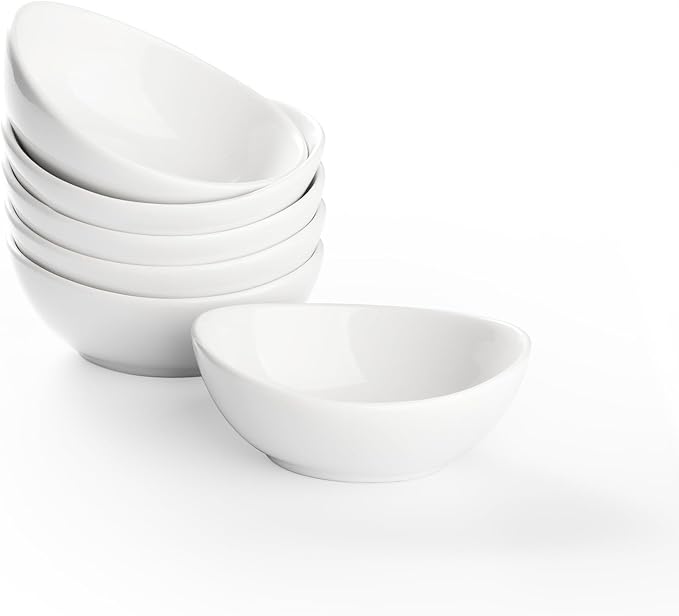 Dipping Bowls, 3 OZ Small Serving Bowls for Side Dishes,Set of 6 Mini Appetizer Plates for Condiment Sushi Ketchup, Porcelain, Tomato Sauce, Soy Sauce Dish Ceramic (4 Inch(3 Ounce))