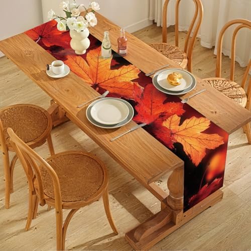 ANNA QUEEN Fall Maple Leaves Table Runner and Placemats Set of 6, 13"x72" Table Runner with 12"x18" Placemats, Autumn Dining Table Set for Kitchen, Farmhouse, Thanksgiving Decoration - Image 7