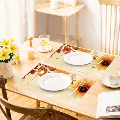 ANNA QUEEN Sunflower Fall Table Runner and Placemats Set of 6, 13"x72" Table Runner with 12"x18" Placemats, Autumn Sunflower Table Set for Thanksgiving, Kitchen, Farmhouse Decor - Image 7