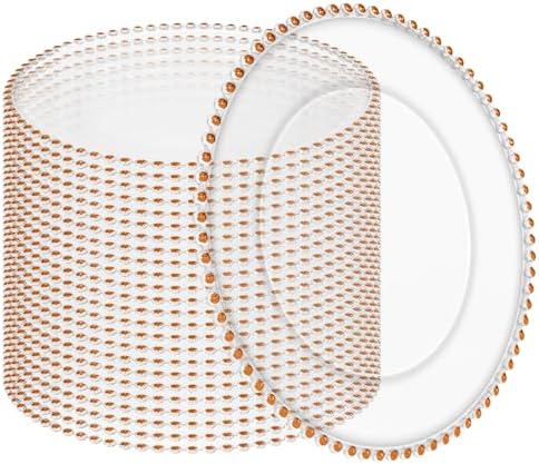 24 Pack Clear Charger Plates Bulk Wedding, 13 Inch Plastic Round Dinner Chargers with Orange Beaded Rim, Acrylic Round Decorative Plates for Wedding Party Home and Tabletop Decor (Orange) by Tomeurperf
