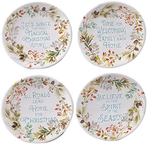 Christmas Story Canape Plates – Set of 4 6-Inch Holiday Luncheon Plates with Heartfelt Sayings – Ceramic Christmas Appetizer Dishes with Winter Greenery & Scripted Seasonal Messages by CERTIFIEDINTERNATIONAL