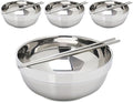 4 Pack 40 Oz Stainless Steel bowl set with chopsticks, Metal Double=walled Insulated noodle bowl, cereal, Ice Cream, Soup, Korean Ramen, 7 Inch
