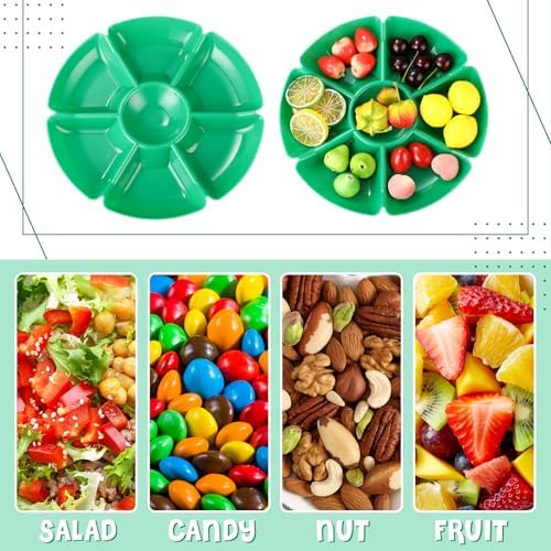 Zhehao 6 Pcs Plastic Divided Serving Trays with 60 Pcs Disposable Fork, 7 Compartments Round Chip Dip Plate, Petal Shape Platter, 10.6'' Snacks Serving Dish for Party Candy Nuts Fruits (Warm Color) - Image 3