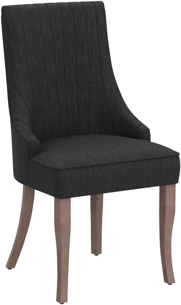 mikibama Linen Dining Chairs Set of 2 Channel Tufted Kitchen Dinner Chair Comfy Fabric Upholstered Accent Chair for Dining Room with Solid Wood Legs (Black)
