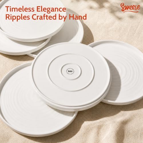 Sweese Porcelain Flat Dinner Plates Set of 6, 10.5 In High Edge Dish Set - Image 3