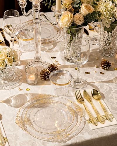 Morejoy 175PCS Clear and Gold Plastic Plates,Clear Plastic Dinnerware Sets - Image 3