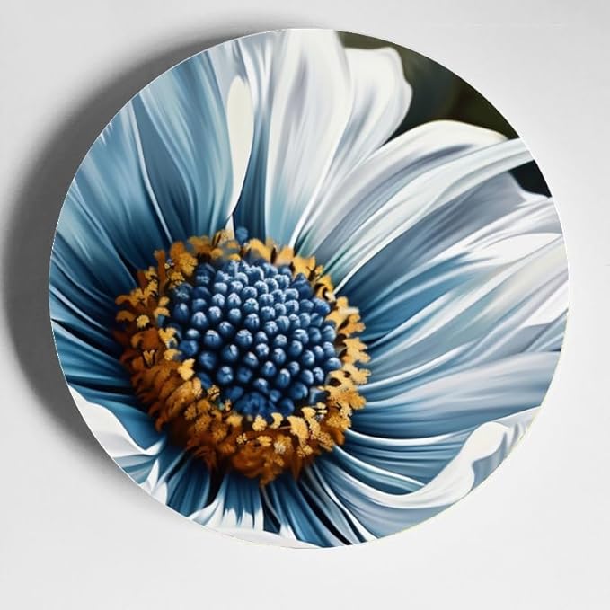 Decorative Ceramic Plates with Display Stand Graphic White Daisy 10'' Ideal for Table Display and Wall Hanging DP-654739726