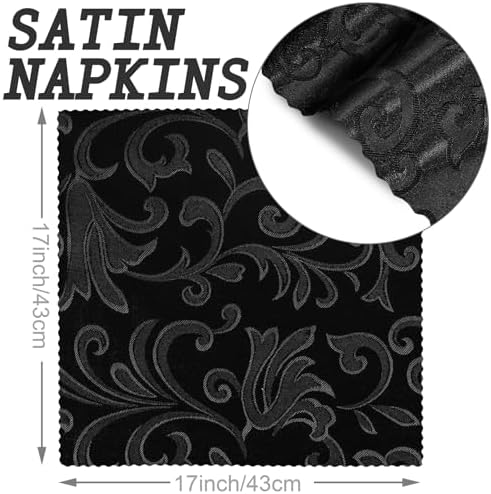 24 Pack Black Damask Satin Napkins 17 x 17 Inch - Image 3