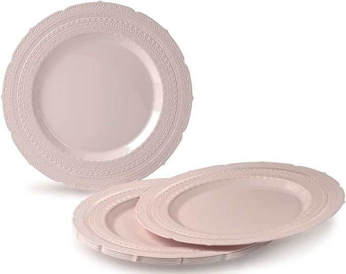 " OCCASIONS " 80 Plates Pack,(40 Guests) Extra Heavyweight Vintage Wedding Disposable/Reusable Plastic Plates 40x11'' Dinner+40 x 8.25'' Salad/Dessert Plate (Chateau Blush Pink)