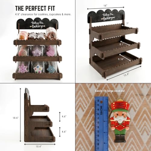 HOTCAN Wooden Cookie Display Stand with Chalkboard Sign for Bakers, Vendors, Craft Fairs | Pastry Display for Market Booths & Events | 3 Tiered Cookie Display for Muffins, Cakes, and Pastries (Brown) - Image 4