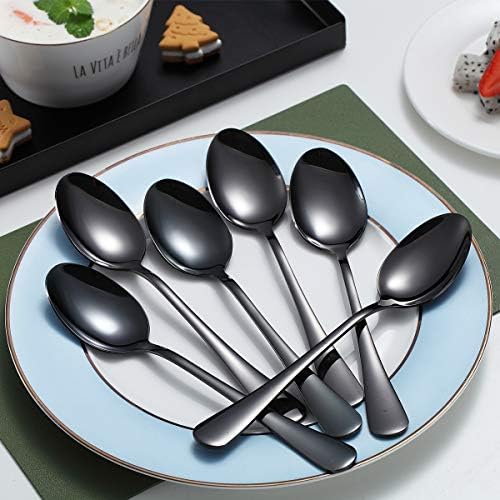 Kyraton 6-Piece 8" Stainless Steel Table Spoon Set, Titanium Black Plating, Gold Soup & Dessert Spoons, Dishwasher Safe - Image 3