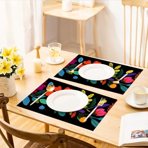 ANNA QUEEN Boho Floral Table Runner and Placemats Set of 6 – 13"x72" Table Runner & 12"x18" Placemats, Colorful Folk Embroidery Style Dining Table Decor - Image 6