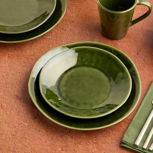 Verde 9-Inch Stoneware Salad Plate Set of 4 - Deep Green Tones with Textured Surface, Perfect for Salads, Appetizers, and Complements Olivia Collection - Image 3