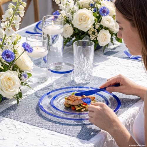 I00000 350Pcs Dark Blue Plastic Dinnerware Set,Clear Plates for 50 Guests - Image 3
