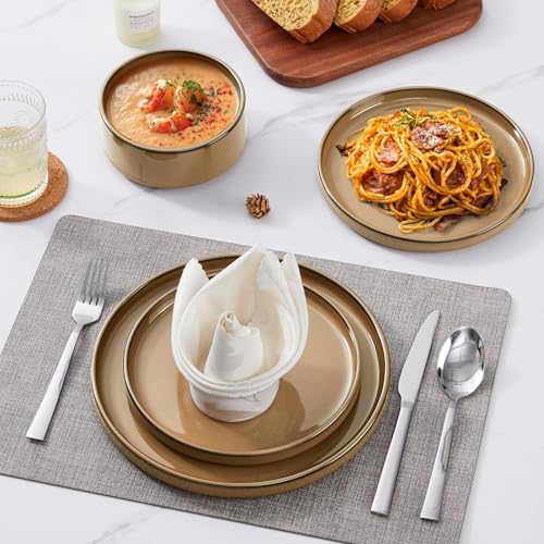 LIANYU 24 Piece Stoneware Dinnerware, Plates and Bowls Dishes Set for 8 - Image 4