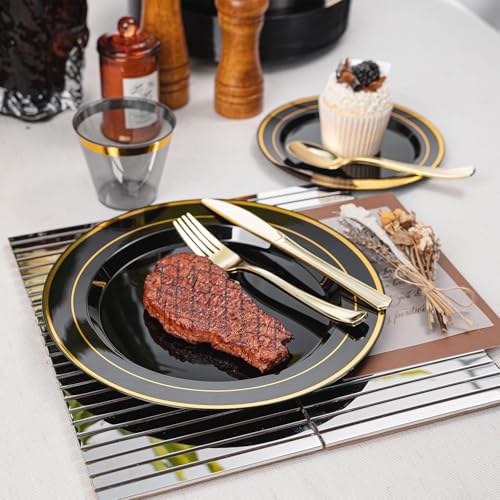N9R 350PCS Black Gold Plastic Plates, Disposable Dinnerware Set for Party - Image 4