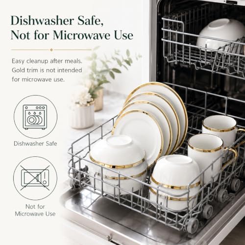 White and Gold Dinnerware Set for 4, 16-Piece Porcelain - Image 6