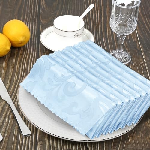 12 Pack Baby Blue Damask Satin Napkins 17 x 17 Inch - Image 6
