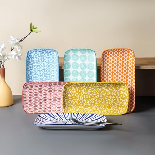 Selamica Ceramic Serving Platters, 12 Inch Serving Trays for Party Entertaining, Large Rectangular Serving Plates, Set of 6, Assorted Colors - Image 3