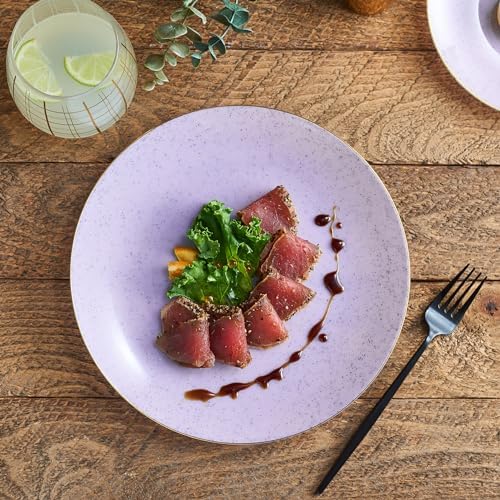 PLASTICPRO 32 Pack Elegant Disposable Plastic Plates Combo Set Includes 16 Dinner Plates and 16 Salad Plates Heavy Duty Fancy Party Plates Purple Granite Plates with Gold rim - Image 7