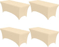 4-Pack Champagne Spandex Tablecloths – 72"x30"x30" Stretch Fitted Table Covers for 6ft Rectangle Folding Tables, Wrinkle-Resistant Tablecloth for Wedding, Banquet & Outdoor Events