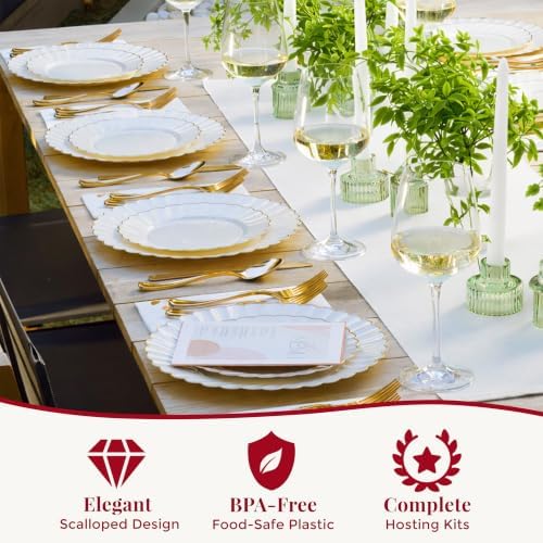 By Madee HEAVYWEIGHT Gold Scalloped Disposable Dinnerware Set 175 Pc - Image 4
