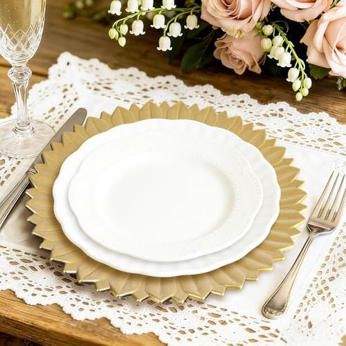 MAONAME Gold Charger Plates Set of 12, Plastic Chargers with Sunflower Rim - Image 6