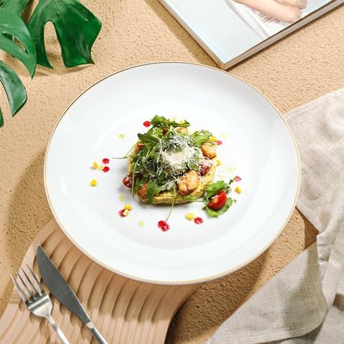 BTaT- White Porcelain Dinner Plates with Gold Rim, Set of 6, 10.5", Porcelain Dinner Plates - Image 7
