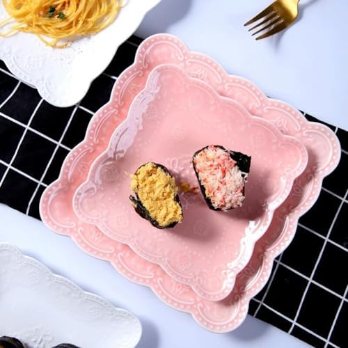 YBKTEX Ceramic Plate, Square Embossed Lace Plate (Pink, 6-inch) - Image 4