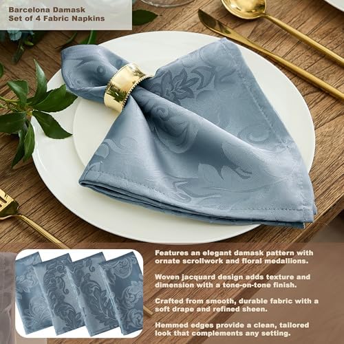 Newbridge Barcelona Luxury Damask Fabric Tablecloth, 100% Polyester, No Iron, Soil Resistant Dining Room, Party Banquet and Holiday Tablecloth, 60 Inch x 102 Inch Oval, Blue - Image 5