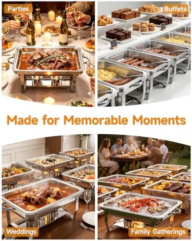 Chafing Dishes for Buffet, 4 Pack 9QT Stainless Steel Rectangular Buffet Servers and Warmers, Buffet Warmer Set with 4 Serving Tongs&Spoons, Food Warmers for Parties, Weddings, Catering Events - Image 5