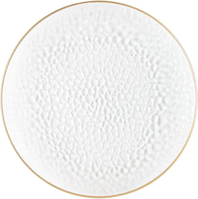 PARTY BARGAINS 13-Inch Charger Plates - 48 Pack, Hammered Clear Gold Rim, Heavy-Duty Disposable Chargers for Elegant Dining - Ideal for Weddings and Formal Events