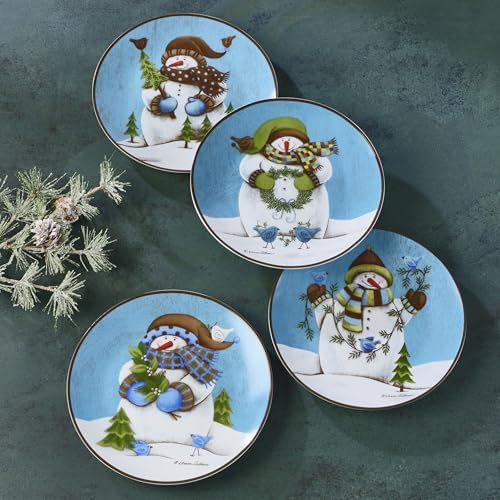 Pfaltzgraff Evergreen Ernie Snowman Porcelain Salad Plates, Set of 4, 8 Inch, Blue - Image 5
