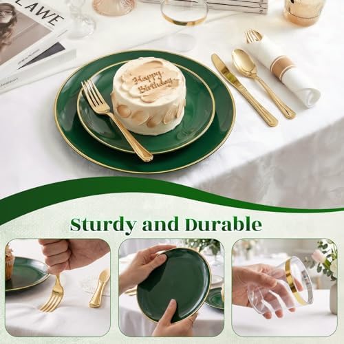 Green Gold Dinnerware Set Disposable Plates for 175PCS 25 Guests - Image 6