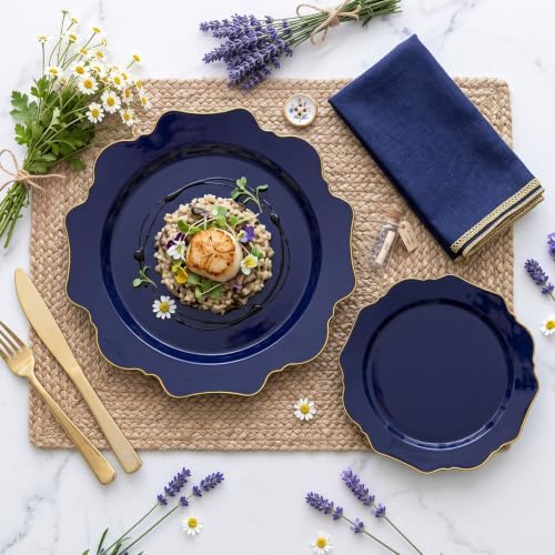 WDF 50PCS Navy Blue Disposable Plates Fancy Blue Plates with Gold for Party - Image 6