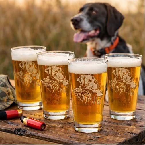 Hat Shark Duck Hunting Gear Decor Beer Glass - Mallard Duck Black Lab Hunting Gift - Laser Engraved 16 oz Pint Drinking Glass Dog Cool Hunters Gift for Men and Women Who Love Water Dogs (4)
