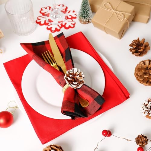 Christmas Napkin Rings Set of 8, Snow Pinecone Rings with Gold Rabbin Buckle Rustic Napkin Rings for Christmas Thanksgiving Holiday Table Dinner Celebration - Image 2