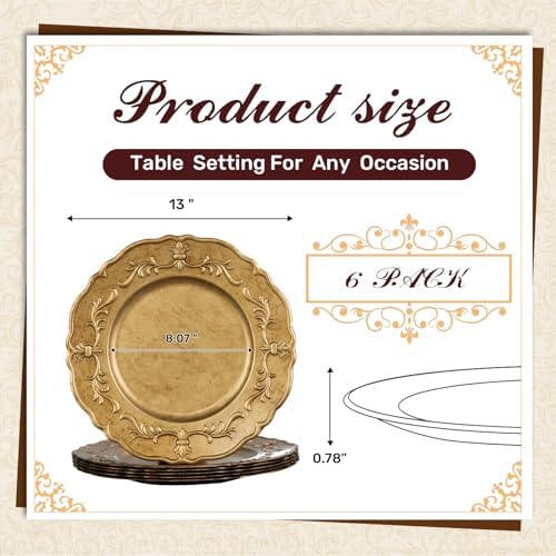 MAONAME Antique Gold Charger Plates Set of 6, 13" Round Plate Chargers - Image 3